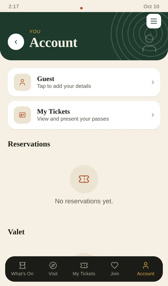 Account screen